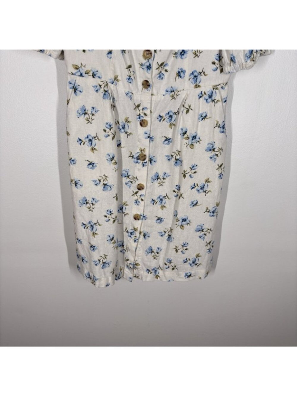Old Navy Women XS Ivory Floral Boho Puff Sleeve Linen Blend Mini Dress NWT - Picture 3 of 12